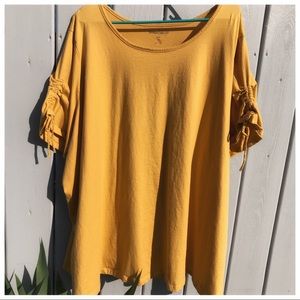 NWOT Woman Within 4X Ruched-Sleeve Yellow Top